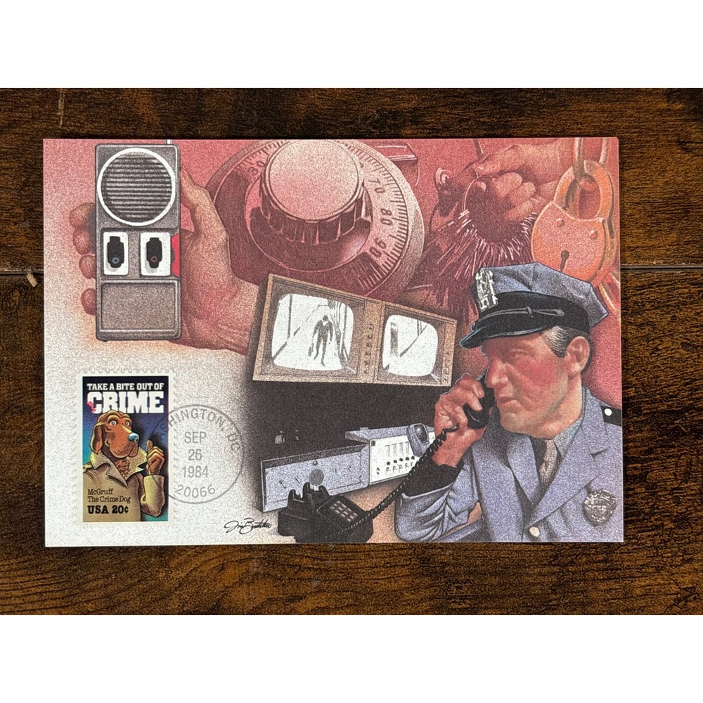 1984 McGruff The Crime Dog First Day Issue Maximum Card Postcard Jim Butcher Art